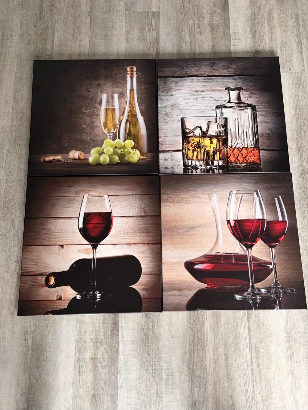 Wine & Glasses Canvas Print Set - Red and Brown Dining Wall Art
